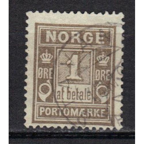 Norvege 1889 : Timbre-Taxe 1 O. Gris-Olive Oblitéré 