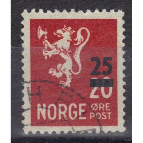 Norvege 1927 : Armoiries : Lion : Timbre 20 Sur 25 O Rouge Oblitéré 
