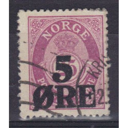 Norvege 1922 : Chiffre Avec Couronne Et Cor - Timbre 5 O. Sur 25 O. Lilas-Rose Oblitéré