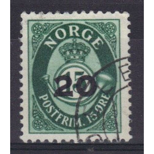 Norvege 1941 : Chiffre Avec Couronne Et Cor - Timbre Vert Oblitéré Surchargé