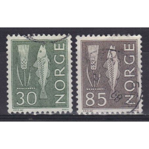 Norvege 1962 : Epi De Seigle Et Morue - Série De 2 Timbres Oblitérés