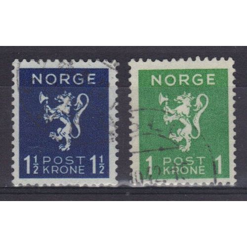 Norvege 1940 : Armoiries : Lion - Série De 2 Timbres Oblitérés