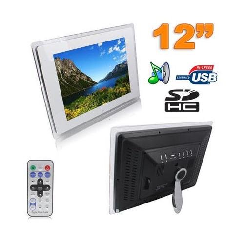 Cadre photo numérique 12 pouces Carte SD USB MP3 télécommande Blanc