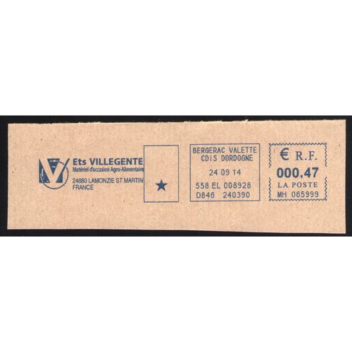 France Ema Empreinte Postmark Ets Villegente Matériel Agro Alimentaire 24680 Lamonzie St Martin