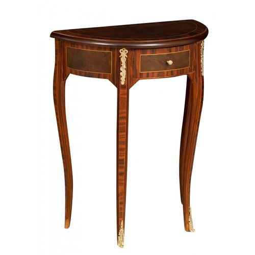 Table Console En Bois Plaqué Noyer Enrichie D'incrustations Faites À La Main Et De Décorations En Bronze