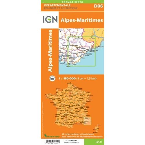 Alpes-Maritimes Carte Départementale Ign D06 1/125000