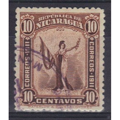 Nicaragua 1912 : Armoiries : Timbre Fiscal 10 C. Brun-Rouge Oblitéré