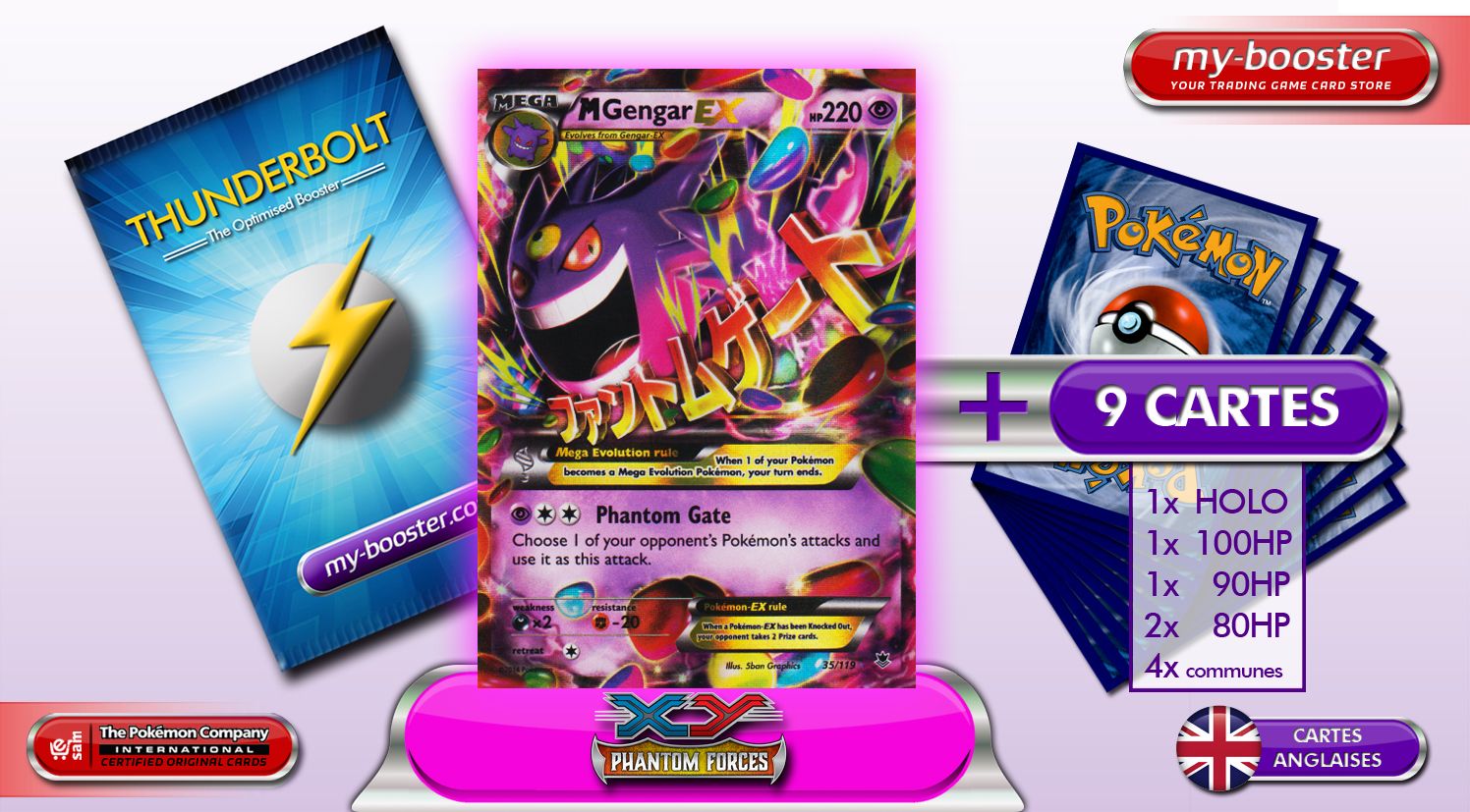 Mega Gengar Ex (Ectoplasma) 35/119 220hp Xy 4 Phantom Forces - Booster Optimisé Attaque Eclair De 10 Cartes Pokemon Anglaises