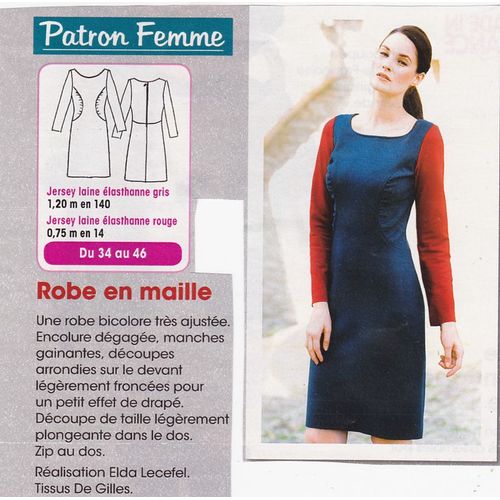 Patron Couture Modes Et Travaux N° 382986 : Robe En Maille, Tailles 34, 36, 38, 40, 42, 44, 46 Longueur De La Robe En Taille 40 : 1,02m