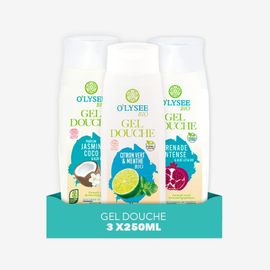 Pack De 3x250ml Gel Douche Bio, Grenade Intense, Jasmin Coco, Citron Vert O'lysee Op3gdgijccv 