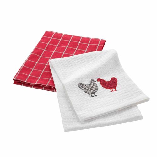 Lot De 2 Torchons De Cuisine Plumette - Rouge