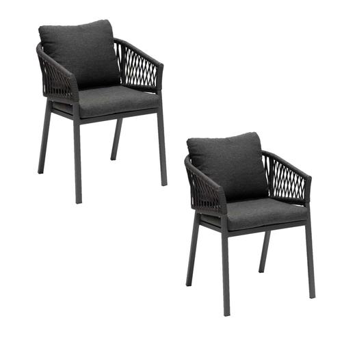 Lot De 2 Fauteuils Repas Oriengo Aluminium Et Mailles Tressées - Anthracite Et Graphite