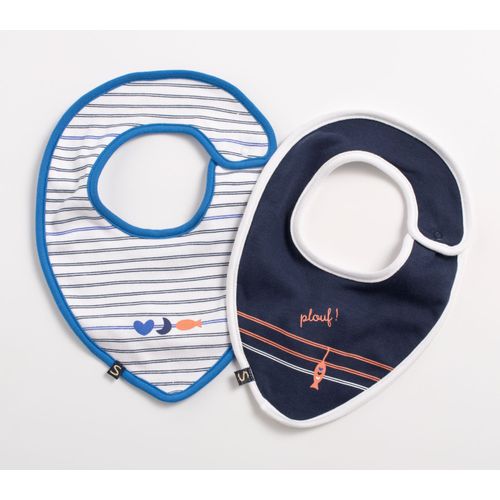 Lot De 2 Bavoirs En Coton Marinière