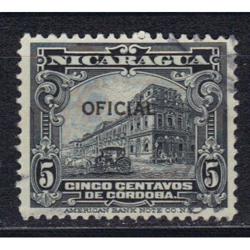 Nicaragua 1915 : Palais National De Managua - Timbre De Service 5 C. Noir Avec Surcharge Oficial