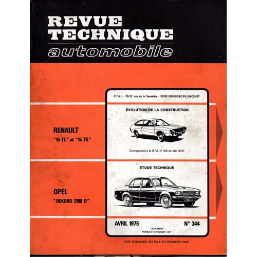 Revue Technique Automobile N° 344 Opel Rekord 2100 D