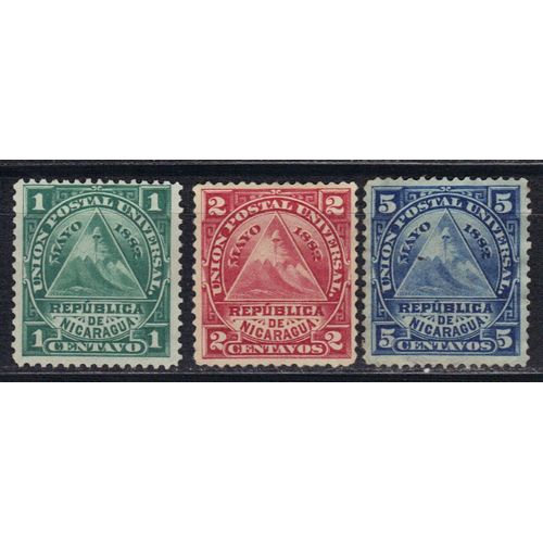 Nicaragua 1882 : Armoiries : Union Postal Universal : Bonnet Phrygien - Série De 3 Timbres Oblitérés