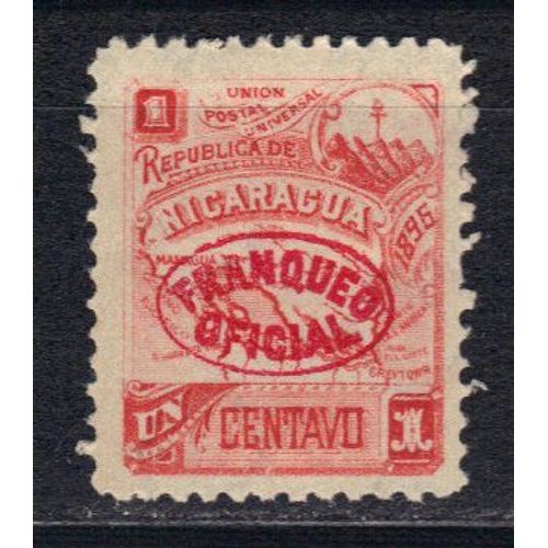 Nicaragua 1896 : Carte Du Nicaragua - Timbre De Service 1 C. Rouge Neuf * Avec Surcharge Carmin Franqueo Oficial