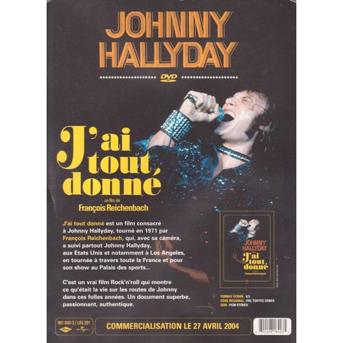 Johnny Hallyday Bon Commercialisation J'ai Tout Donné (Recto) À La Cigale (Verso)