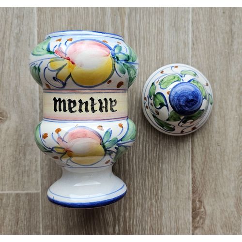Pot D'apothicaire À Menthe Vintage, En Céramique, Peint À La Main