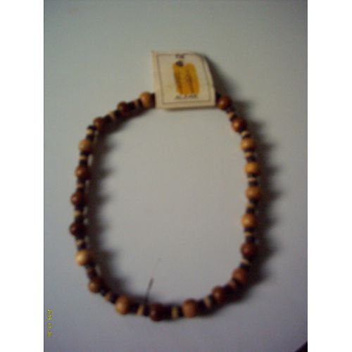 Collier Ras Du Cou  En Perles En Bois, Marron Clair Et  Foncé.