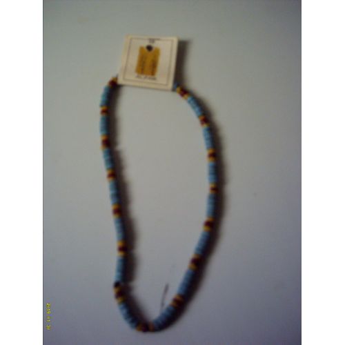 Collier Ras Du Cou  En Perles En Bois,En Bleu.