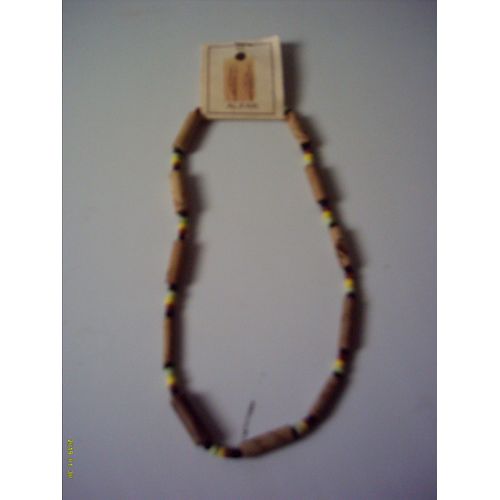 Collier Ras Du Cou  En Perles En Bois,En Marron Clair + Perles De Rocailles.