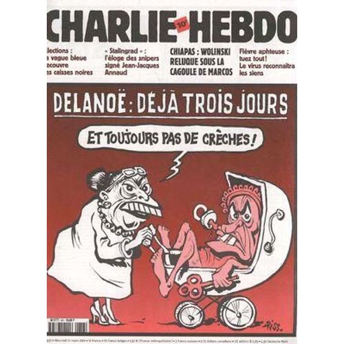 Charlie Hebdo N° 457 Du 21/03/2001 - Elections - Stalingrad - Les Snipers Signe J.J. Annaud - Chiapas - Wolinski Sous La Cagoule De Marcos - Fievre Aphteuse - Delanoã¿ - Riss.