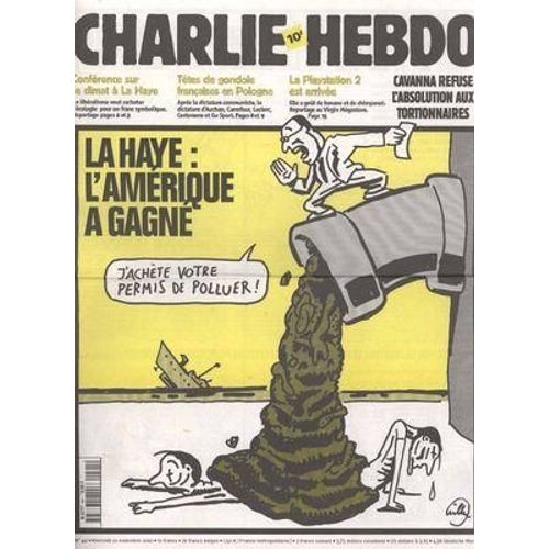 Charlie Hebdo N° 441 Du 29/11/2000 - Conference Sur Le Climat A La Haye - Hypermarche En Pologne - La Playstation 2 - Virgin Megastore - Cavanna - Les Tortionnaires - Gillem.