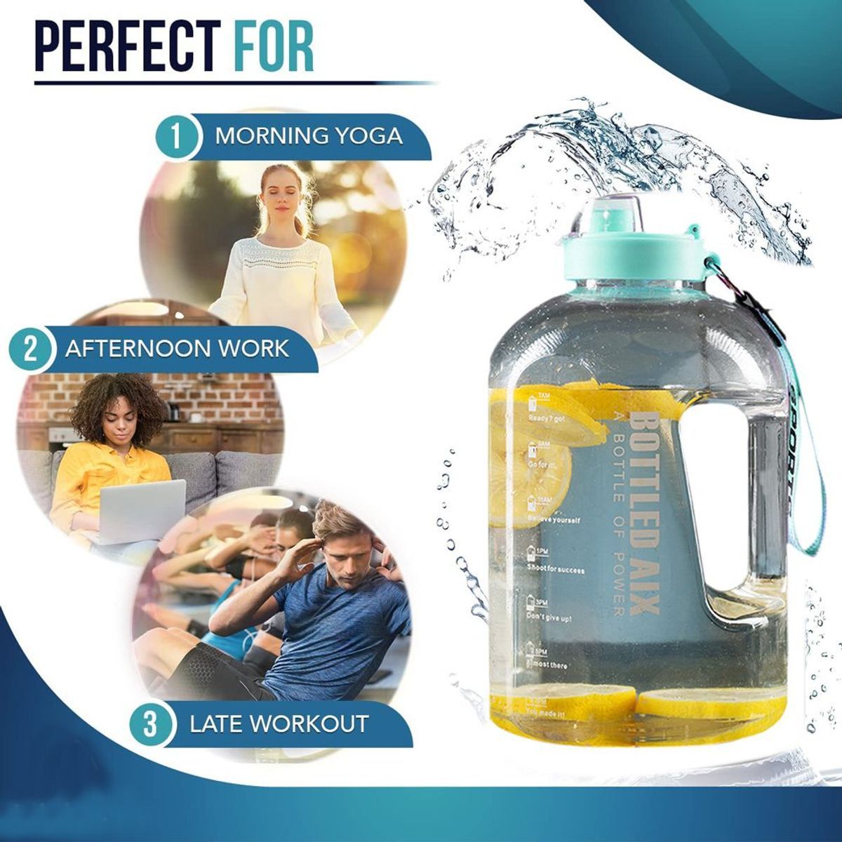 Bouteille D'eau 2,2 L Avec Paille, Bleue Goodnice - 5