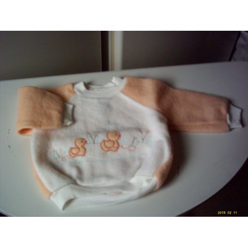 Pull Bébé, En Blanc Et Orange, 6 Mois.