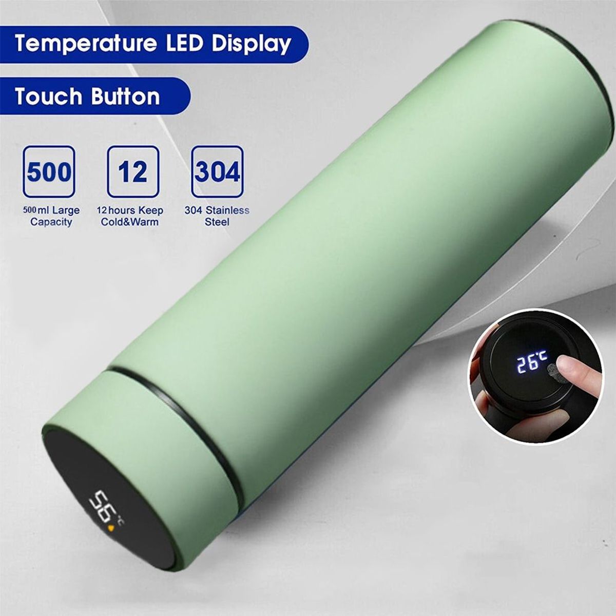 Bouteille D'eau Avec Affichage De La Temp�rature Led - Vert ... - 4