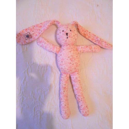  Peluche Doudou Lapin Rose En Tissu Petit Bateau Motif Poupée Fleurs Volutes