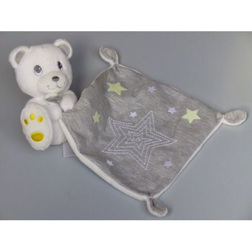 Doudou Ours Blanc Mouchoir Gris, Étoiles Brillant La Nuit, Simba