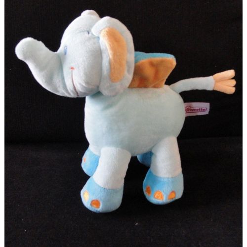 Doudou Éléphant Bleu Et Orange Pommette