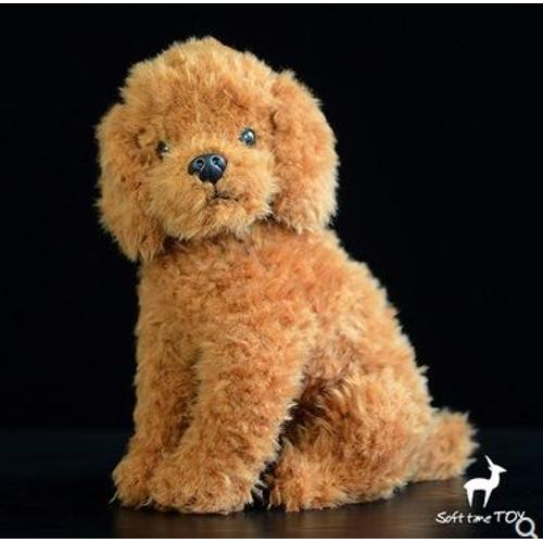 Poupée Chien Assis En Peluche Jaune Simulé 27 Cm