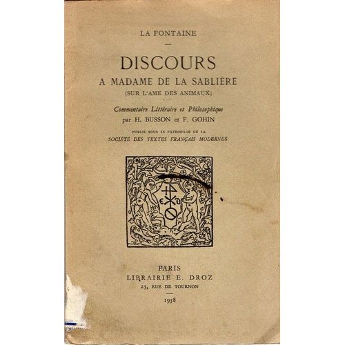 Discours A Madame De La Sabliere (La Fontaine)