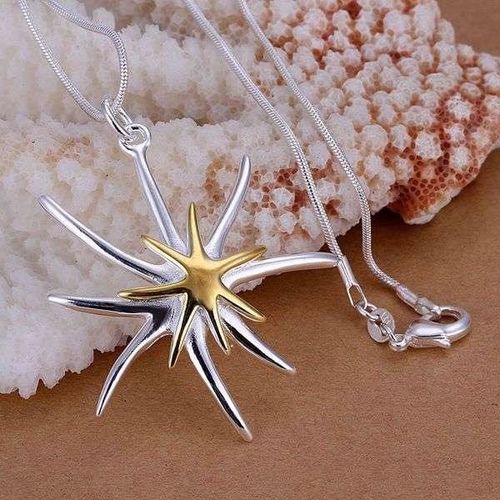 Collier Pendentif " Étoile De Mer  " Plaqué Argent + Chaîne 45 Cm Offerte