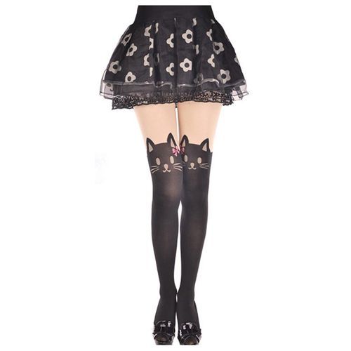 Collants Fantaisie Chat Chaton Noeuds Rose Tête Animaux Oreille Queue Moustache Effet Chaussettes Noir Chair Tendance Manga Anime Mignon Lolita Maid Kawai Cute Cosplay Boutique Paris Black Sugar