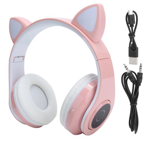 Écouteurs stéréo Bluetooth 5.0, éclairage d'oreille de chat, casques mignons pour jeunes, motif de cercle rose