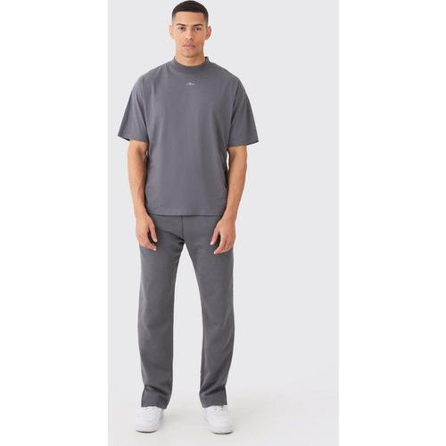 Man Signature Oversized Extended Neck Tshirt And Jogger Set Homme - Gris - S, Gris