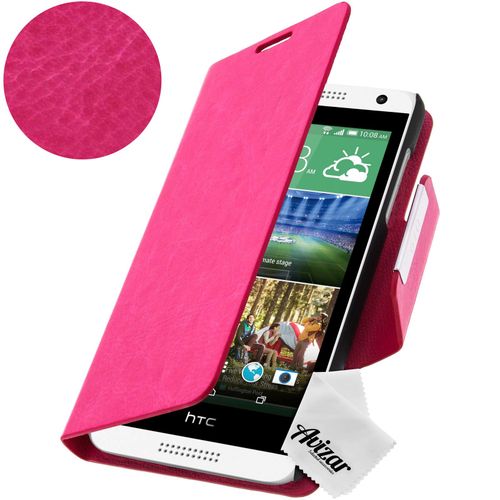 Housse Htc Desire 610 Etui Folio Portefeuille Rose + Chiffonnette Avizar