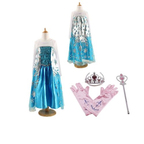 Lot Elsa 3 Nouveaux Accessoires Roses + Robe Reine Des Neiges Diadème Baguette Gants Fleur Taille 3 À 14 Ans Déguisement Tenue Princesse Cosplay Beau Tissu Envoi Immédiat Black Sugar