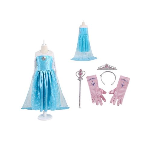 Lot Elsa 3 Nouveaux Accessoires Roses + Robe Reine Des Neiges Diadème Baguette Gants Fleur Taille 3 À 14 Ans Déguisement Tenue Princesse Cosplay Beau Tissu Envoi Immédiat Black Sugar