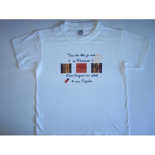 Tee-Shirt Provence Soleil Cigales Blanc 6/8 Ans