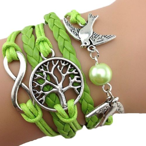 Bracelet Infini Colombes Vert Arbre De Vie Infinity Perle Karma