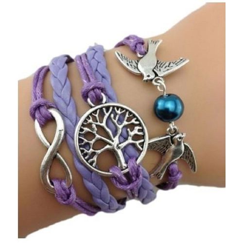Bracelet Infini Colombes Infinity Arbre De Vie Violet Karma