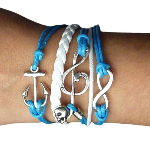 Bracelet Infini Infinity Bleu Karma Cuir  Tendance Fashion