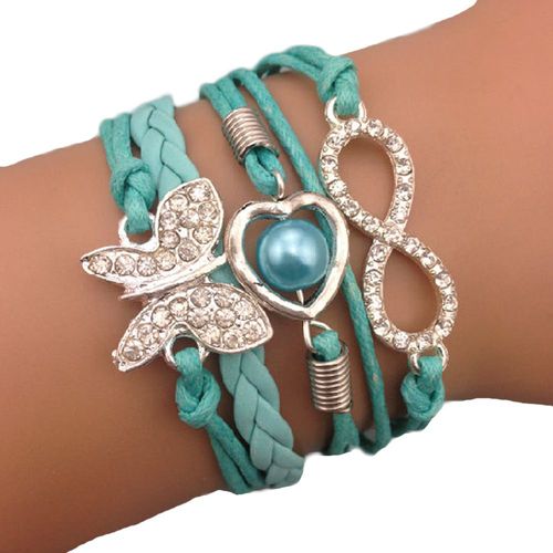 Bracelet Infini Brillant Strass Papillon C¿Ur Perle Infinity Karma Bleu