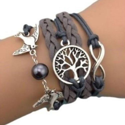 Bracelet Infini Colombes Infinity Arbre De Vie Gris Karma