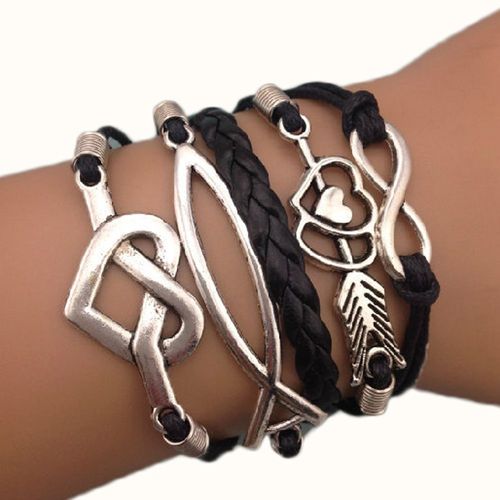 Bracelet Infinity Infini C¿Ur Noir Kamra Hunger Games Fleche Noir